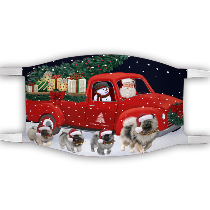 Christmas Express Delivery Red Truck Running Keeshond Dogs Face Mask FM49874