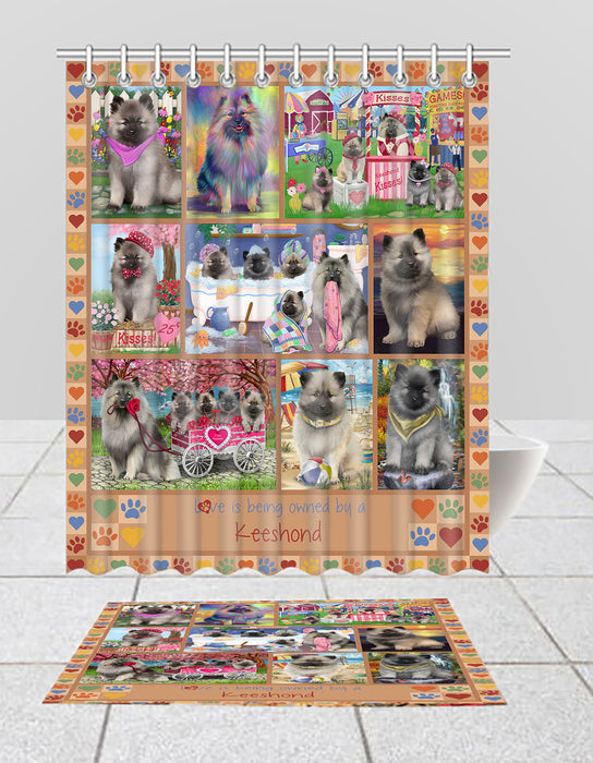 Love is Being Owned Keeshond Dog Beige Bath Mat and Shower Curtain Combo