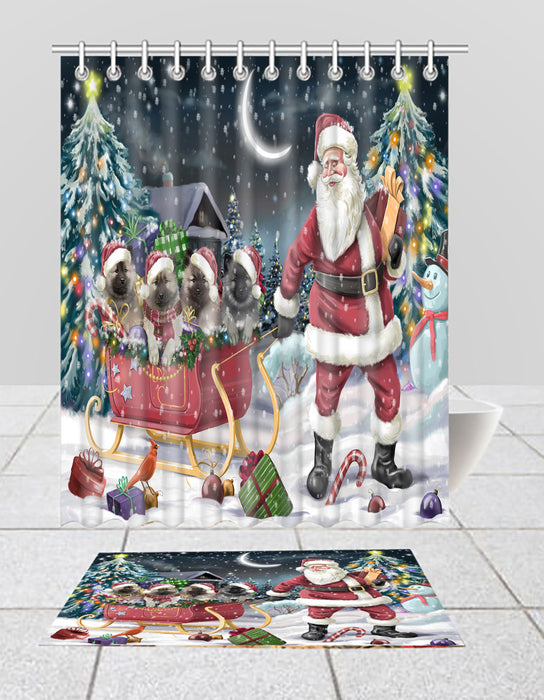Santa Sled Dogs Christmas Happy Holidays Keeshond Dogs Bath Mat and Shower Curtain Combo