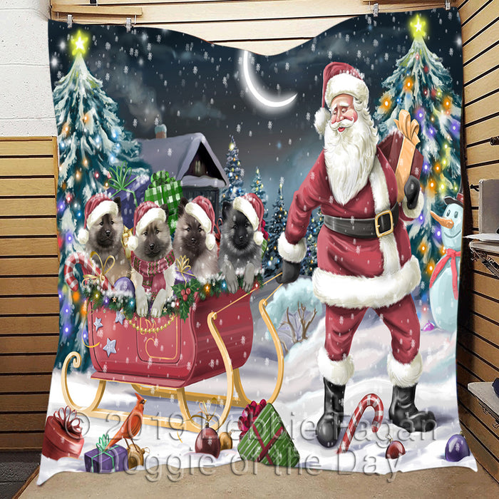 Santa Sled Dogs Christmas Happy Holidays Keeshond Dogs Quilt