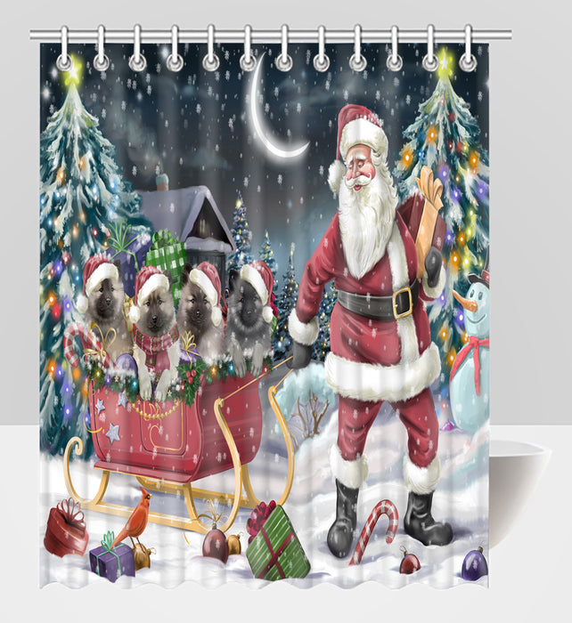 Santa Sled Dogs Christmas Happy Holidays Keeshond Dogs Shower Curtain