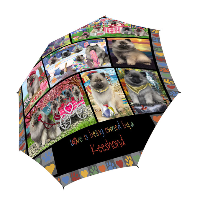 Love is Being Owned Keeshond Dog Grey Semi-Automatic Foldable Umbrella