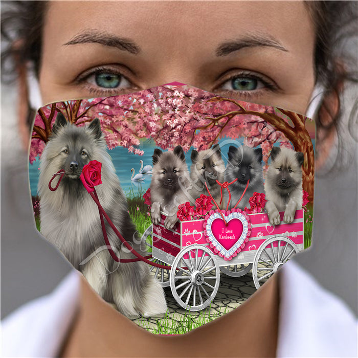 I Love Keeshond Dogs in a Cart Face Mask FM48157