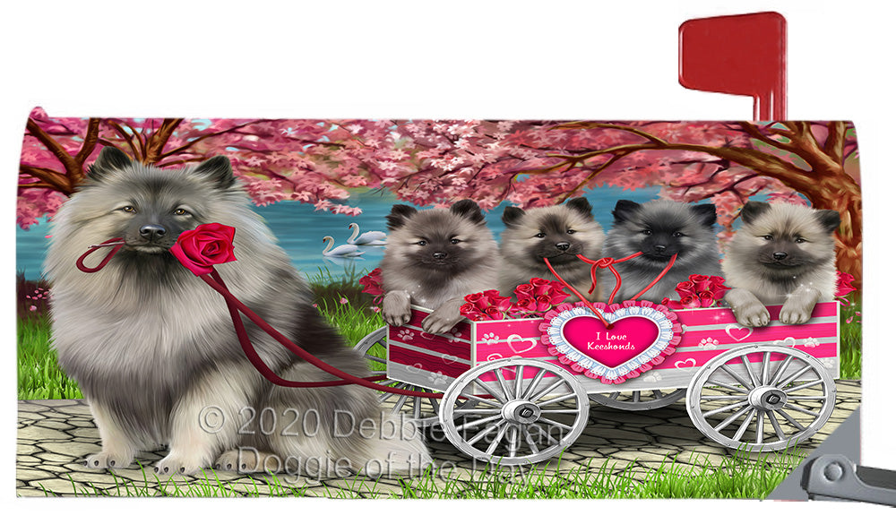 I Love Keeshond Dogs in a Cart Magnetic Mailbox Cover Both Sides Pet Theme Printed Decorative Letter Box Wrap Case Postbox Thick Magnetic Vinyl Material