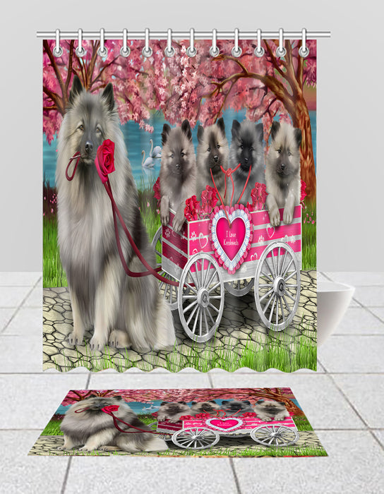 I Love Keeshond Dogs in a Cart Bath Mat and Shower Curtain Combo