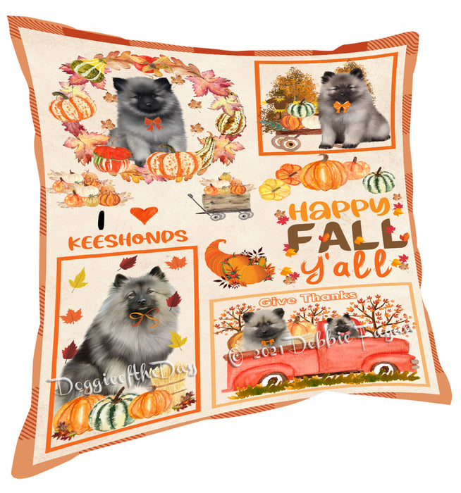 Happy Fall Y'all Pumpkin Keeshond Dogs Pillow with Top Quality High-Resolution Images - Ultra Soft Pet Pillows for Sleeping - Reversible & Comfort - Ideal Gift for Dog Lover - Cushion for Sofa Couch Bed - 100% Polyester