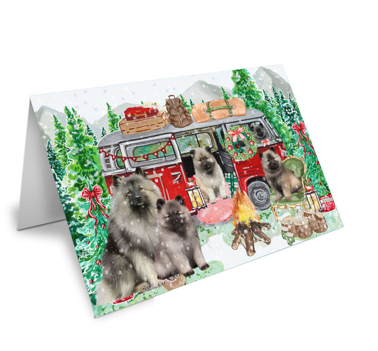 Christmas Time Camping with Keeshond Dogs Handmade Artwork Assorted Pets Greeting Cards and Note Cards with Envelopes for All Occasions and Holiday Seasons