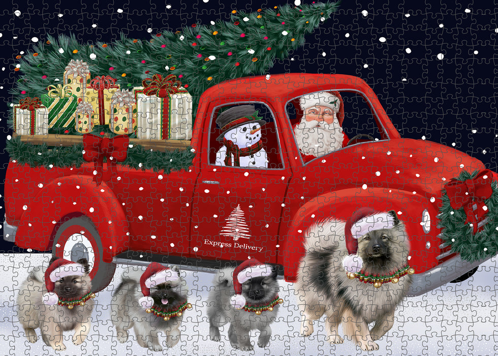 Christmas Express Delivery Red Truck Running Keeshond Dogs Puzzle with Photo Tin PUZL99720