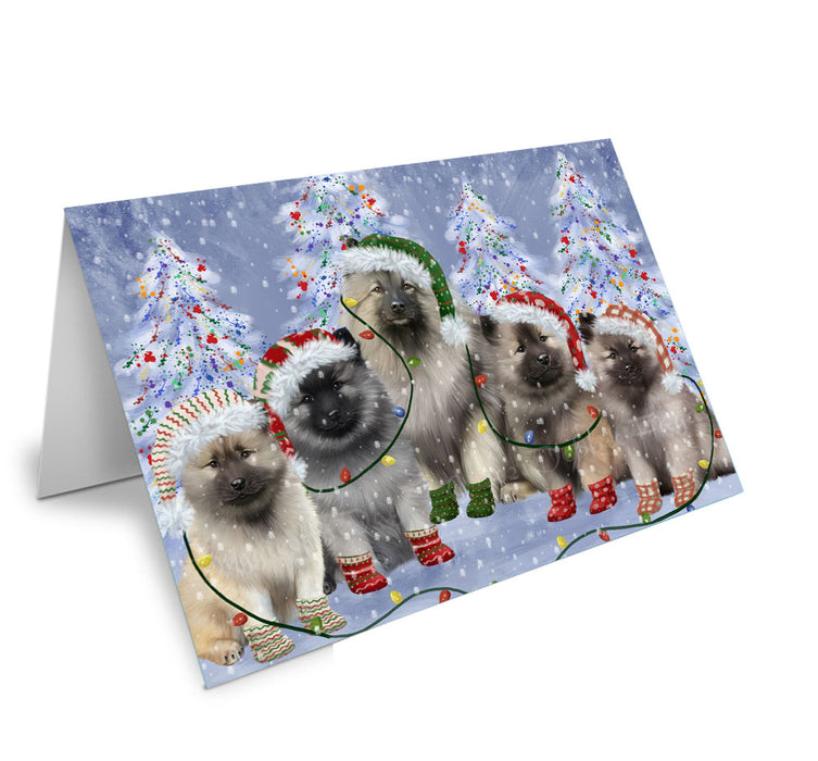 Christmas Lights and Keeshond Dogs Handmade Artwork Assorted Pets Greeting Cards and Note Cards with Envelopes for All Occasions and Holiday Seasons