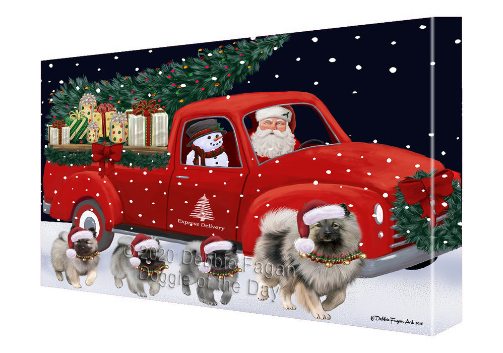 Christmas Express Delivery Red Truck Running Keeshond Dogs Canvas Print Wall Art Décor CVS146141
