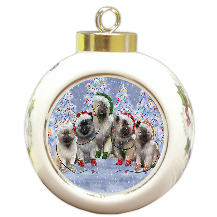 Christmas Lights and Keeshond Dogs Round Ball Christmas Ornament Pet Decorative Hanging Ornaments for Christmas X-mas Tree Decorations - 3" Round Ceramic Ornament
