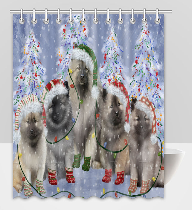 Christmas Lights and Keeshond Dogs Shower Curtain Pet Painting Bathtub Curtain Waterproof Polyester One-Side Printing Decor Bath Tub Curtain for Bathroom with Hooks