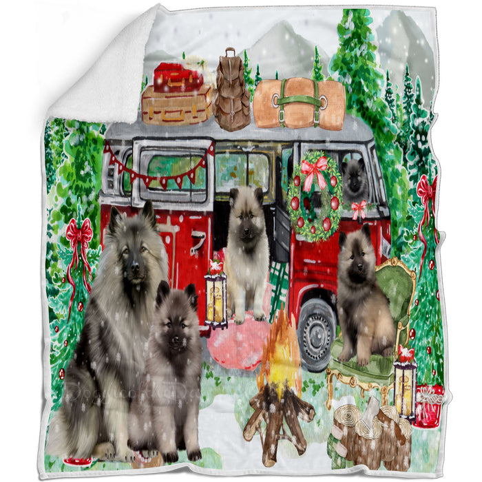 Christmas Time Camping with Keeshond Dogs Blanket - Lightweight Soft Cozy and Durable Bed Blanket - Animal Theme Fuzzy Blanket for Sofa Couch