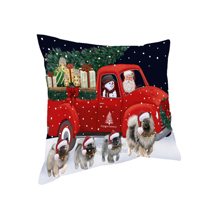 Christmas Express Delivery Red Truck Running Keeshond Dogs Pillow PIL86104
