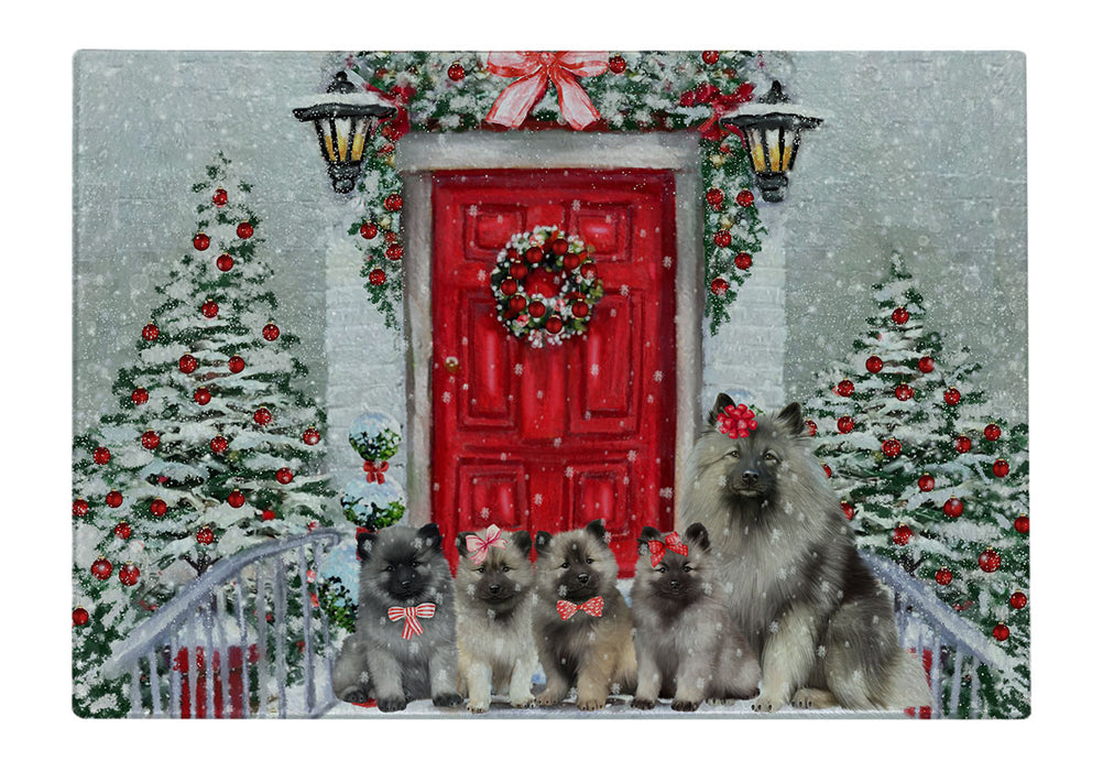 Christmas Holiday Welcome Keeshond Dogs Cutting Board - For Kitchen - Scratch & Stain Resistant - Designed To Stay In Place - Easy To Clean By Hand - Perfect for Chopping Meats, Vegetables