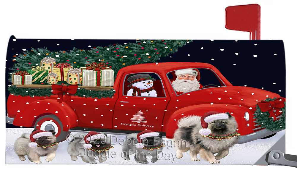 Christmas Express Delivery Red Truck Running Keeshond Dog Magnetic Mailbox Cover Both Sides Pet Theme Printed Decorative Letter Box Wrap Case Postbox Thick Magnetic Vinyl Material