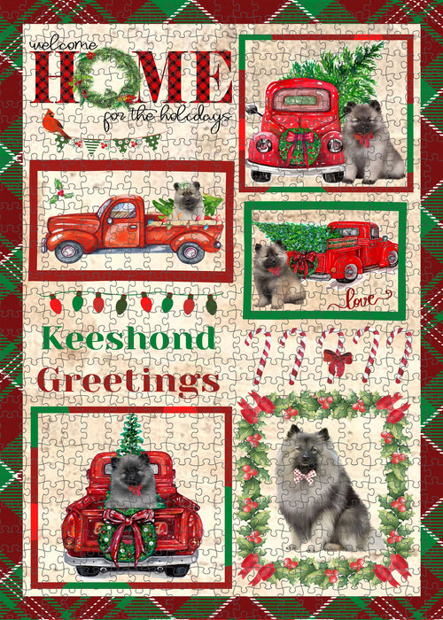 Welcome Home for Christmas Holidays Keeshond Dogs Portrait Jigsaw Puzzle for Adults Animal Interlocking Puzzle Game Unique Gift for Dog Lover's with Metal Tin Box
