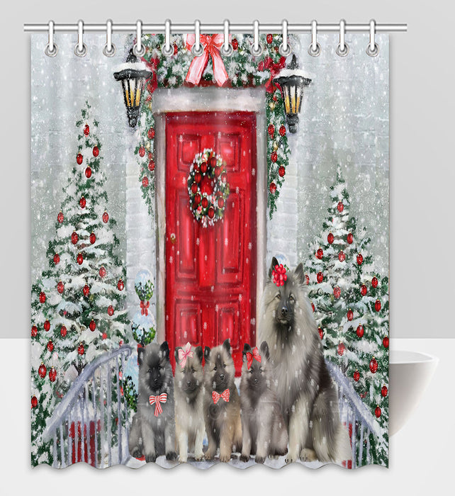 Christmas Holiday Welcome Keeshond Dogs Shower Curtain Pet Painting Bathtub Curtain Waterproof Polyester One-Side Printing Decor Bath Tub Curtain for Bathroom with Hooks