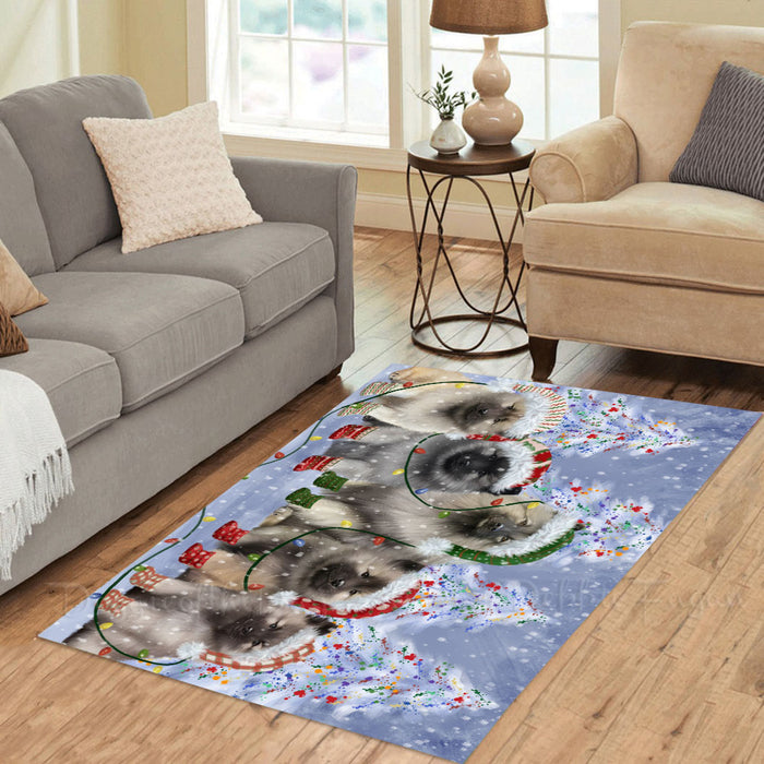 Christmas Lights and Keeshond Dogs Area Rug - Ultra Soft Cute Pet Printed Unique Style Floor Living Room Carpet Decorative Rug for Indoor Gift for Pet Lovers
