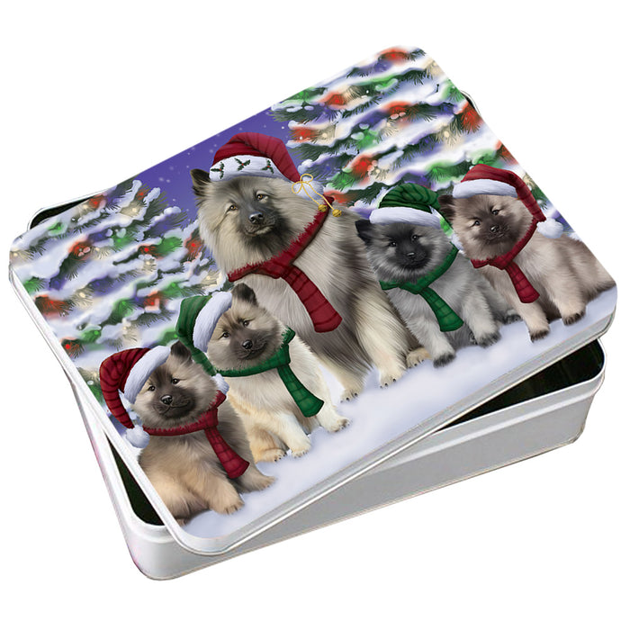 Keeshonds Dog Christmas Family Portrait in Holiday Scenic Background Photo Storage Tin PITN52716