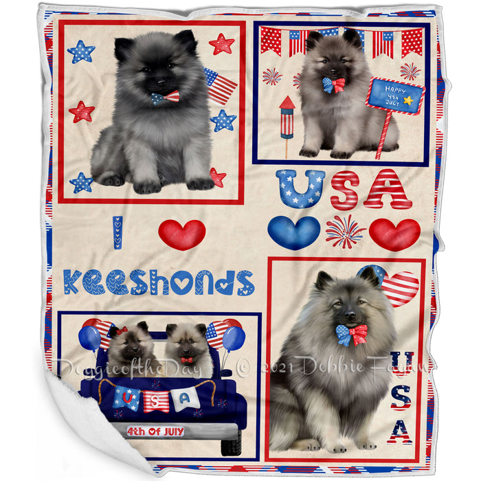 4th of July Independence Day I Love USA Keeshond Dogs Blanket BLNKT143515