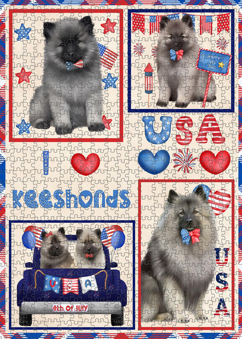 4th of July Independence Day I Love USA Keeshond Dogs Portrait Jigsaw Puzzle for Adults Animal Interlocking Puzzle Game Unique Gift for Dog Lover's with Metal Tin Box