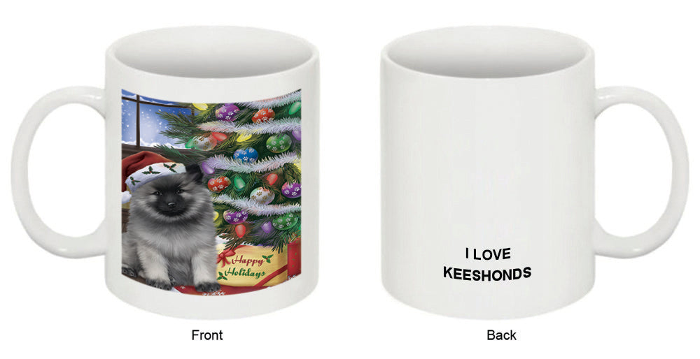 Christmas Happy Holidays Keeshond Dog with Tree and Presents Coffee Mug MUG48860