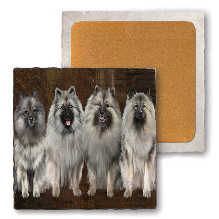 Rustic 4 Keeshonds Dog Set of 4 Natural Stone Marble Tile Coasters MCST49363