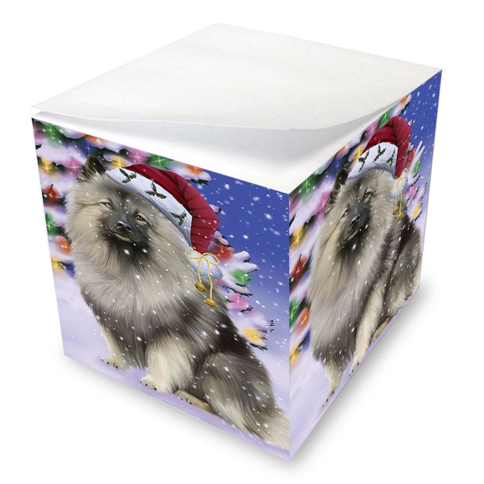 Winterland Wonderland Keeshond Dog In Christmas Holiday Scenic Background Note Cube NOC55410