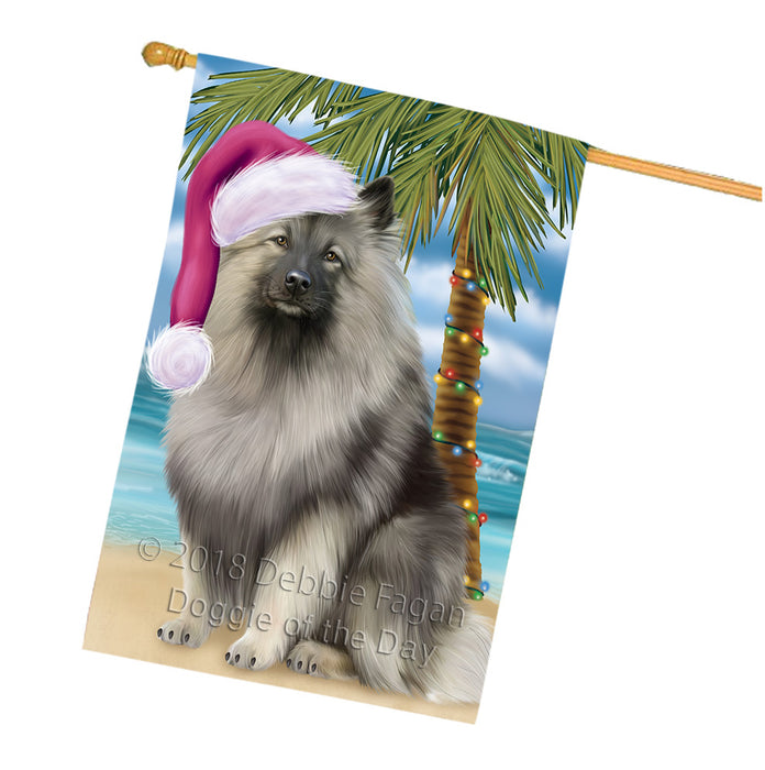 Summertime Happy Holidays Christmas Keeshond Dog on Tropical Island Beach House Flag FLG54764