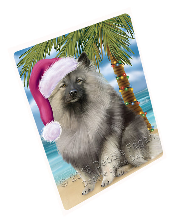 Summertime Happy Holidays Christmas Keeshond Dog on Tropical Island Beach Large Refrigerator / Dishwasher Magnet RMAG88278