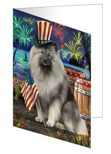 4th of July Independence Day Fireworks Keeshond Dog at the Lake Handmade Artwork Assorted Pets Greeting Cards and Note Cards with Envelopes for All Occasions and Holiday Seasons GCD57563