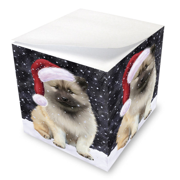 Let it Snow Christmas Holiday Keeshond Dog Wearing Santa Hat Note Cube NOC55952