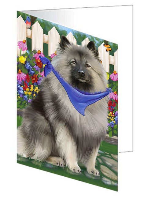 Spring Floral Keeshond Dog Handmade Artwork Assorted Pets Greeting Cards and Note Cards with Envelopes for All Occasions and Holiday Seasons GCD60824