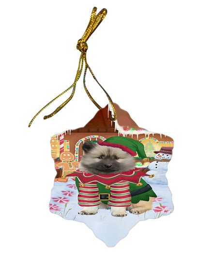 Christmas Gingerbread House Candyfest Keeshond Dog Star Porcelain Ornament SPOR56726