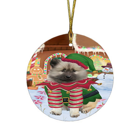 Christmas Gingerbread House Candyfest Keeshond Dog Round Flat Christmas Ornament RFPOR56726