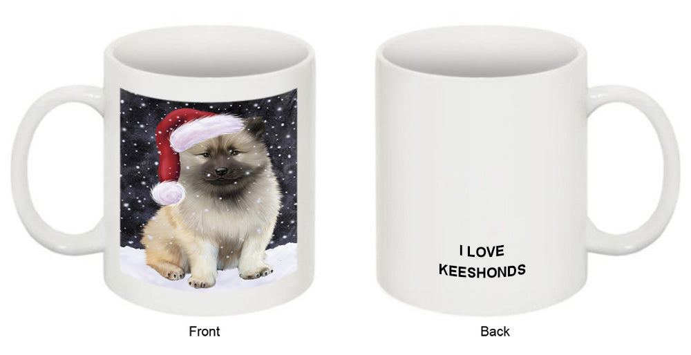 Let it Snow Christmas Holiday Keeshond Dog Wearing Santa Hat Coffee Mug MUG49704