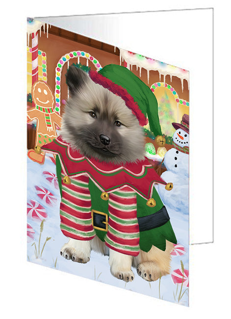 Christmas Gingerbread House Candyfest Keeshond Dog Handmade Artwork Assorted Pets Greeting Cards and Note Cards with Envelopes for All Occasions and Holiday Seasons GCD73625