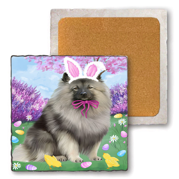 Easter Holiday Keeshond Dog Set of 4 Natural Stone Marble Tile Coasters MCST51913