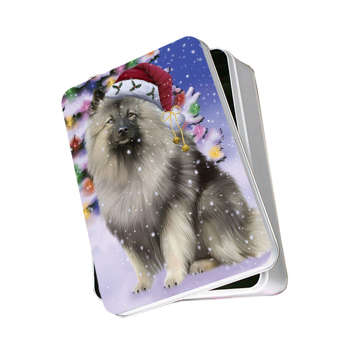 Winterland Wonderland Keeshond Dog In Christmas Holiday Scenic Background Photo Storage Tin PITN53707