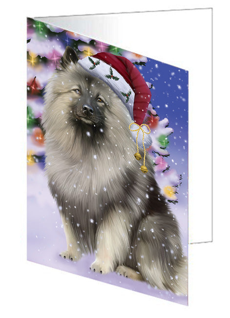 Winterland Wonderland Keeshond Dog In Christmas Holiday Scenic Background Handmade Artwork Assorted Pets Greeting Cards and Note Cards with Envelopes for All Occasions and Holiday Seasons GCD65321