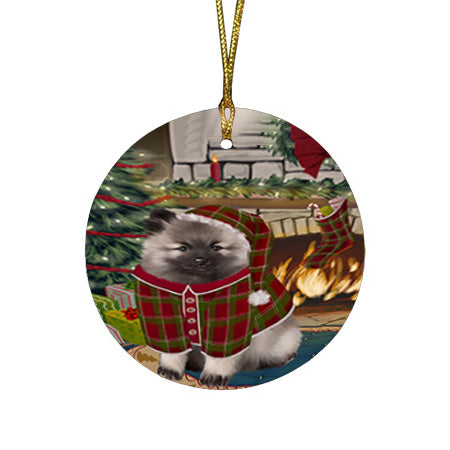 The Stocking was Hung Keeshond Dog Round Flat Christmas Ornament RFPOR55700