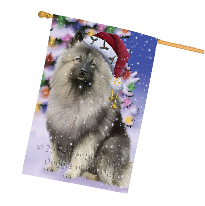 Winterland Wonderland Keeshond Dog In Christmas Holiday Scenic Background House Flag FLG53962