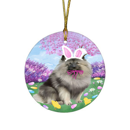 Easter Holiday Keeshond Dog Round Flat Christmas Ornament RFPOR57314
