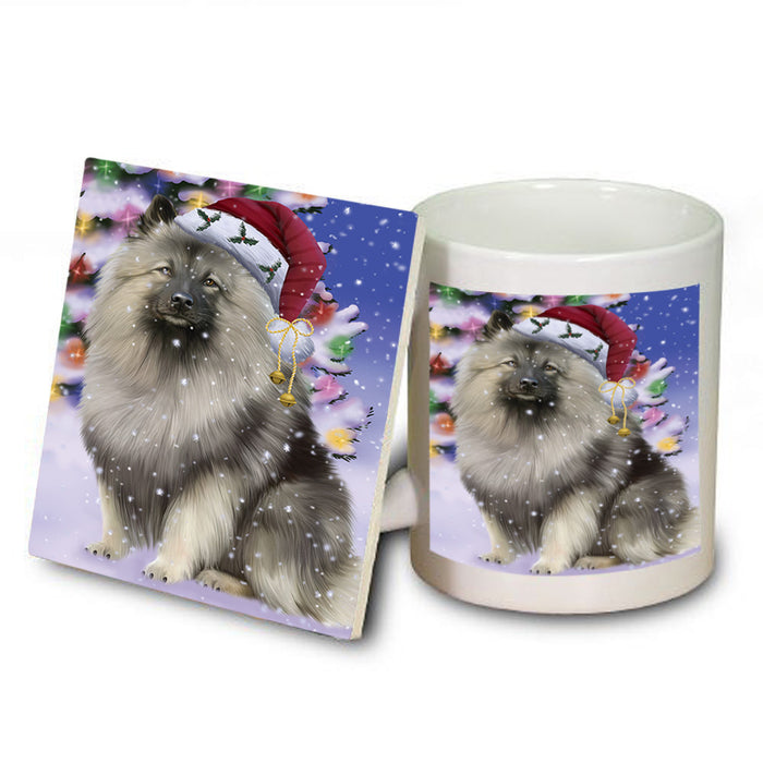 Winterland Wonderland Keeshond Dog In Christmas Holiday Scenic Background Mug and Coaster Set MUC53756