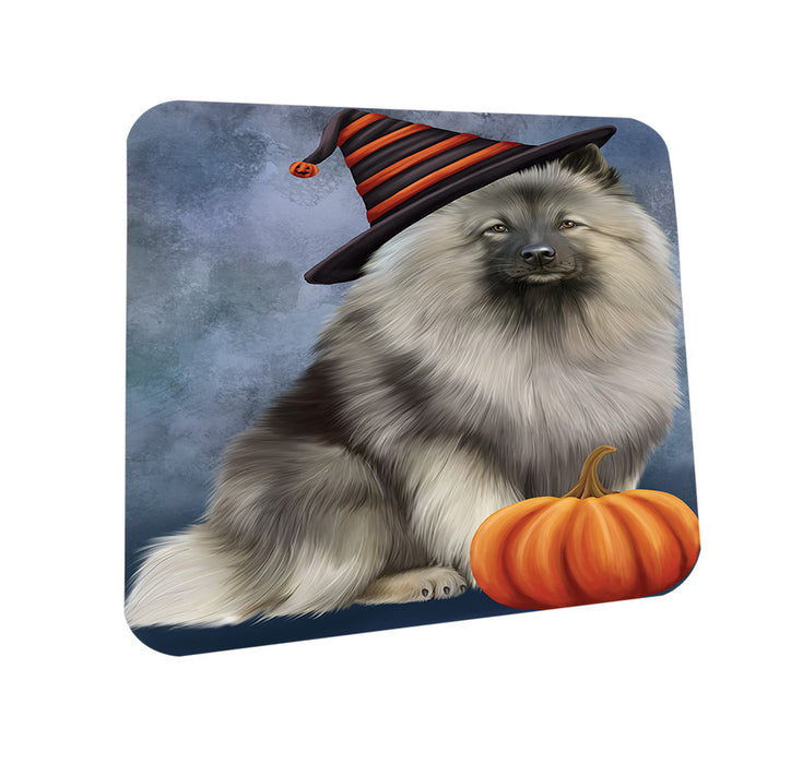 Happy Halloween Keeshond Dog Wearing Witch Hat with Pumpkin Coasters Set of 4 CST54692