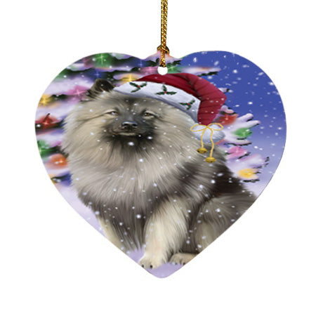 Winterland Wonderland Keeshond Dog In Christmas Holiday Scenic Background Heart Christmas Ornament HPOR53764