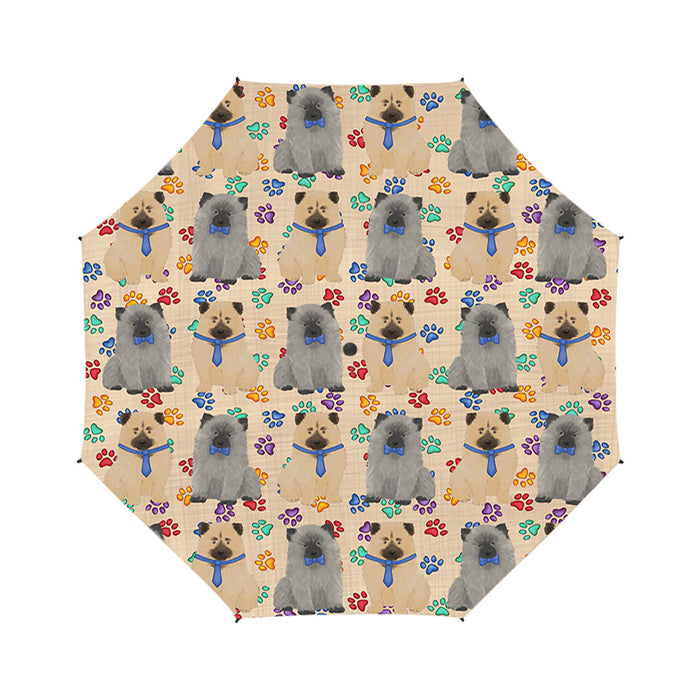 Rainbow Paw Print Keeshond Dogs Blue Semi-Automatic Foldable Umbrella