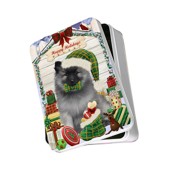 Happy Holidays Christmas Keeshond Dog With Presents Photo Storage Tin PITN52670