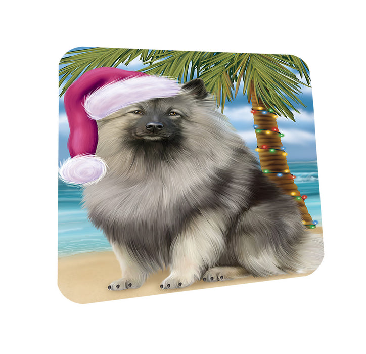 Summertime Happy Holidays Christmas Keeshond Dog on Tropical Island Beach Coasters Set of 4 CST54396
